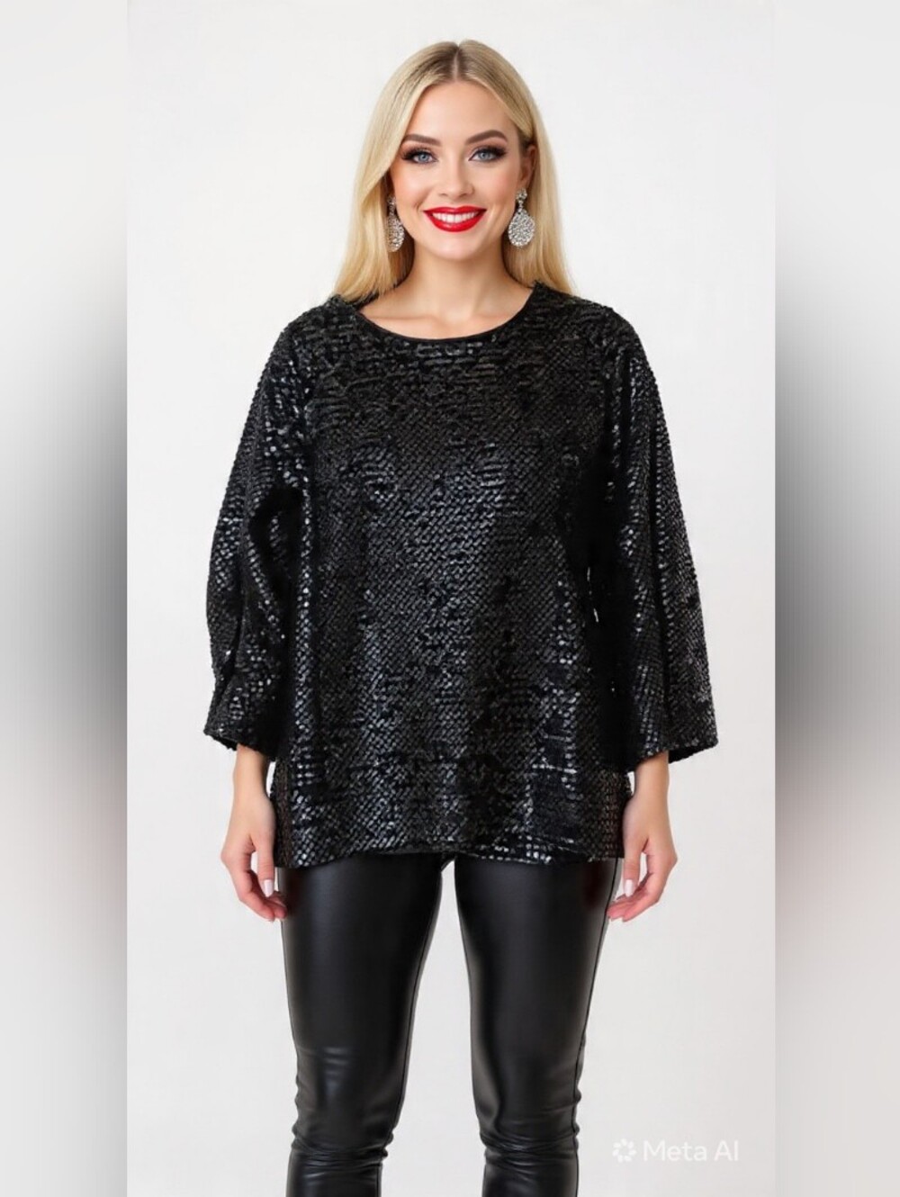 CHICO'S Black Sequin Boatneck Evening Blouse SPARKLE SIZE MEDIUM